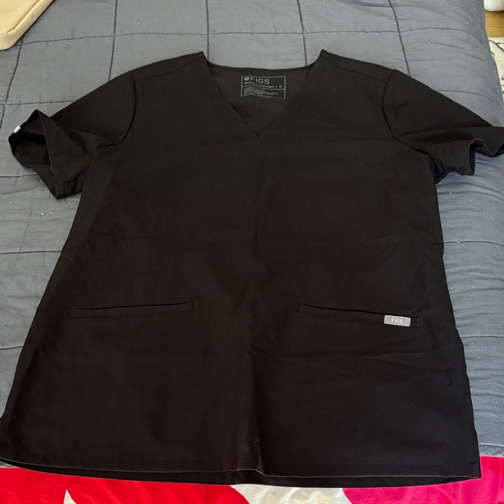 Figs Black V-Neck Scrub Top